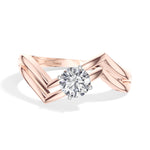 Pinna Ring Round Lab Grown Diamond Double Chevron Band Solitaire