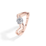 Pinna Ring Round Lab Grown Diamond Double Chevron Band Solitaire