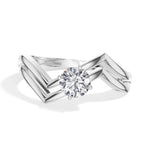 Pinna Ring Round Lab Grown Diamond Double Chevron Band Solitaire