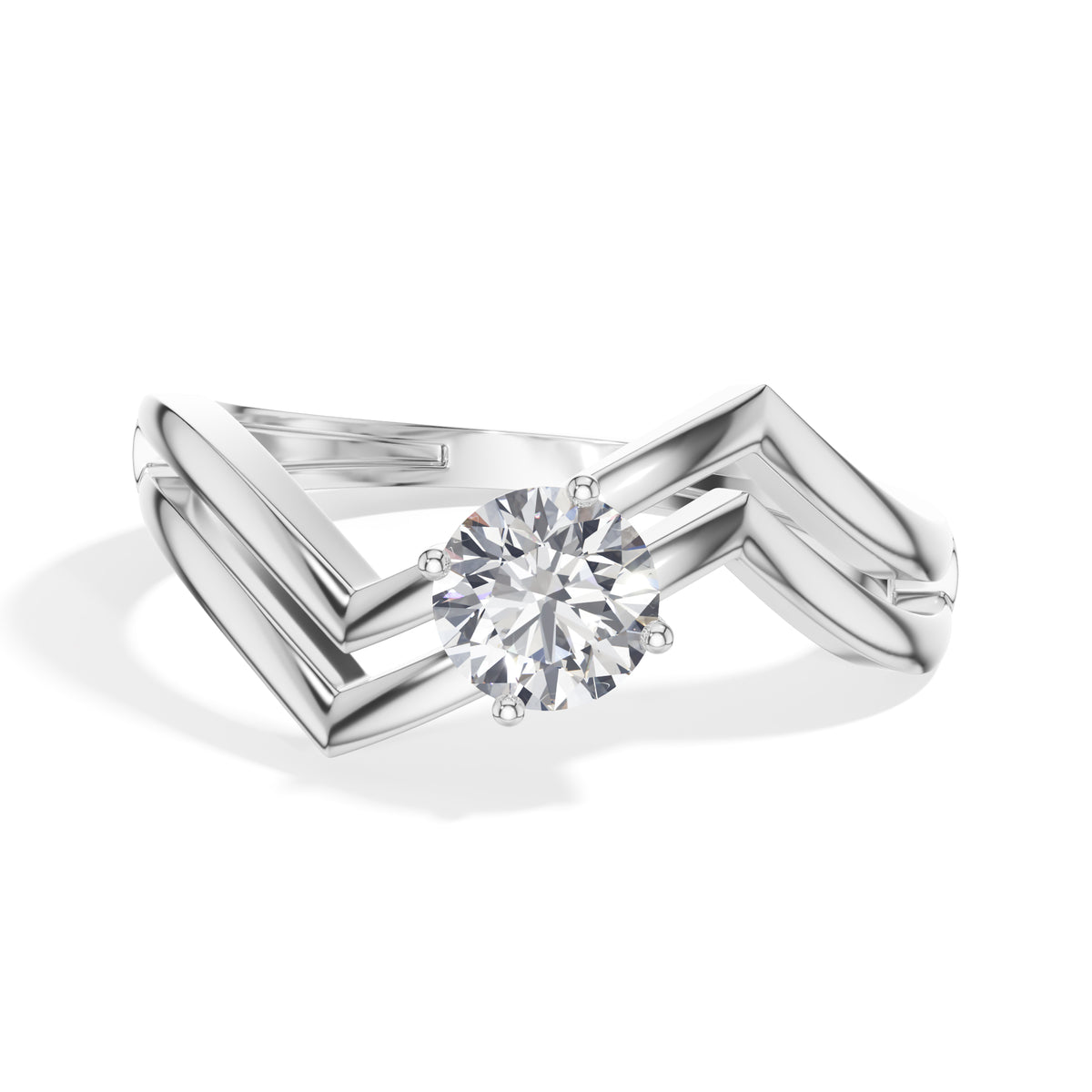 Pinna Ring Round Lab Grown Diamond Double Chevron Band Solitaire