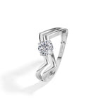 Pinna Ring Round Lab Grown Diamond Double Chevron Band Solitaire