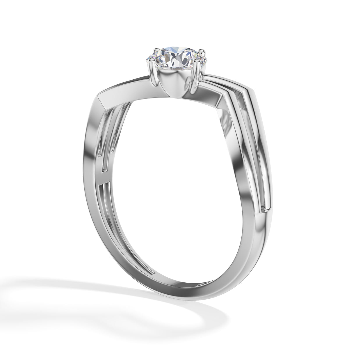 Pinna Ring Round Lab Grown Diamond Double Chevron Band Solitaire