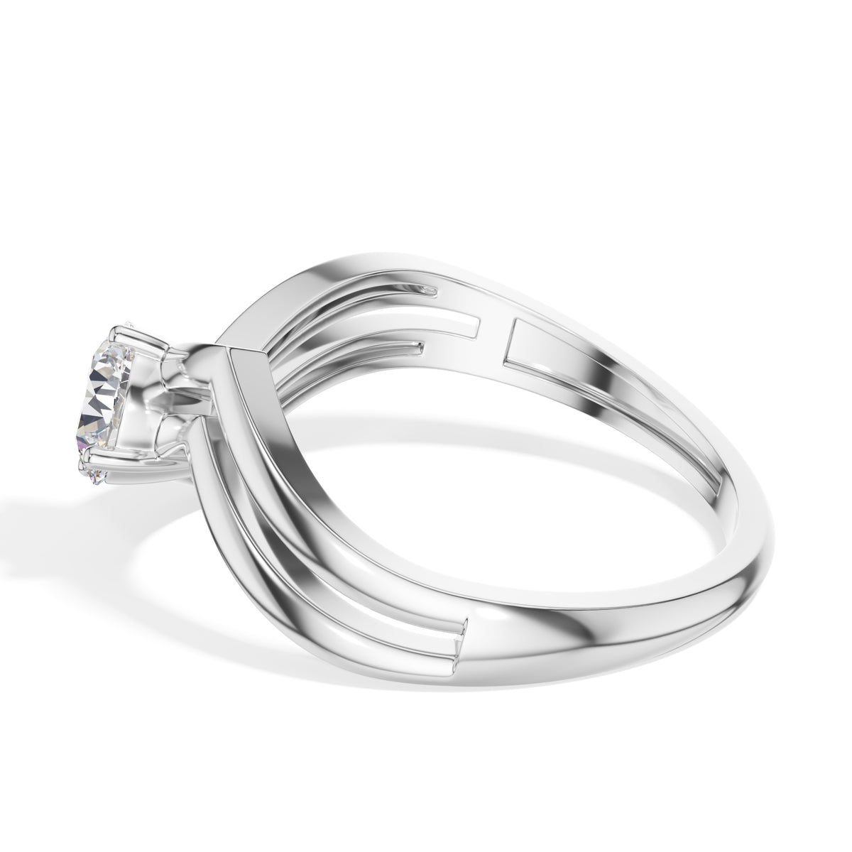 Pinna Ring Round Lab Grown Diamond Double Chevron Band Solitaire