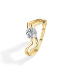 Pinna Ring Round Lab Grown Diamond Double Chevron Band Solitaire