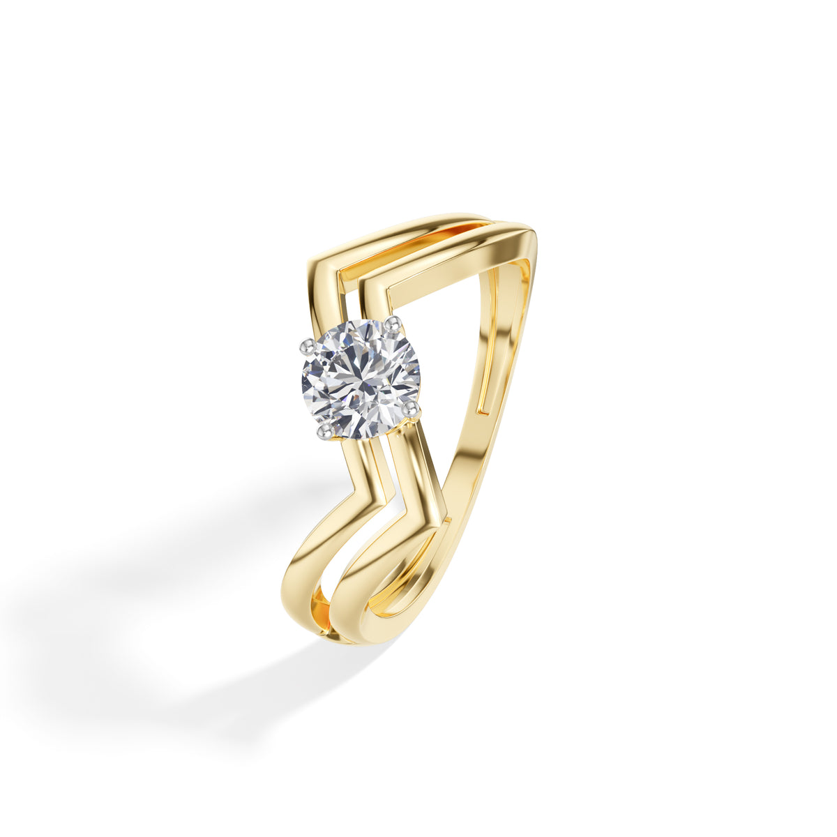 Pinna Ring Round Lab Grown Diamond Double Chevron Band Solitaire