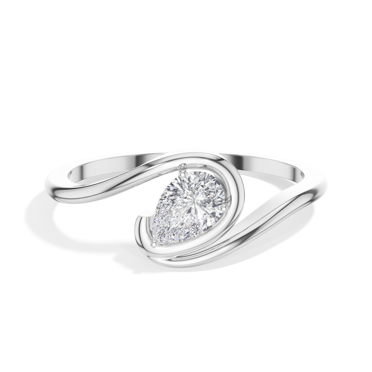 Tendril Ring Pear Lab Grown Diamond Bypass Wrap Band Solitaire