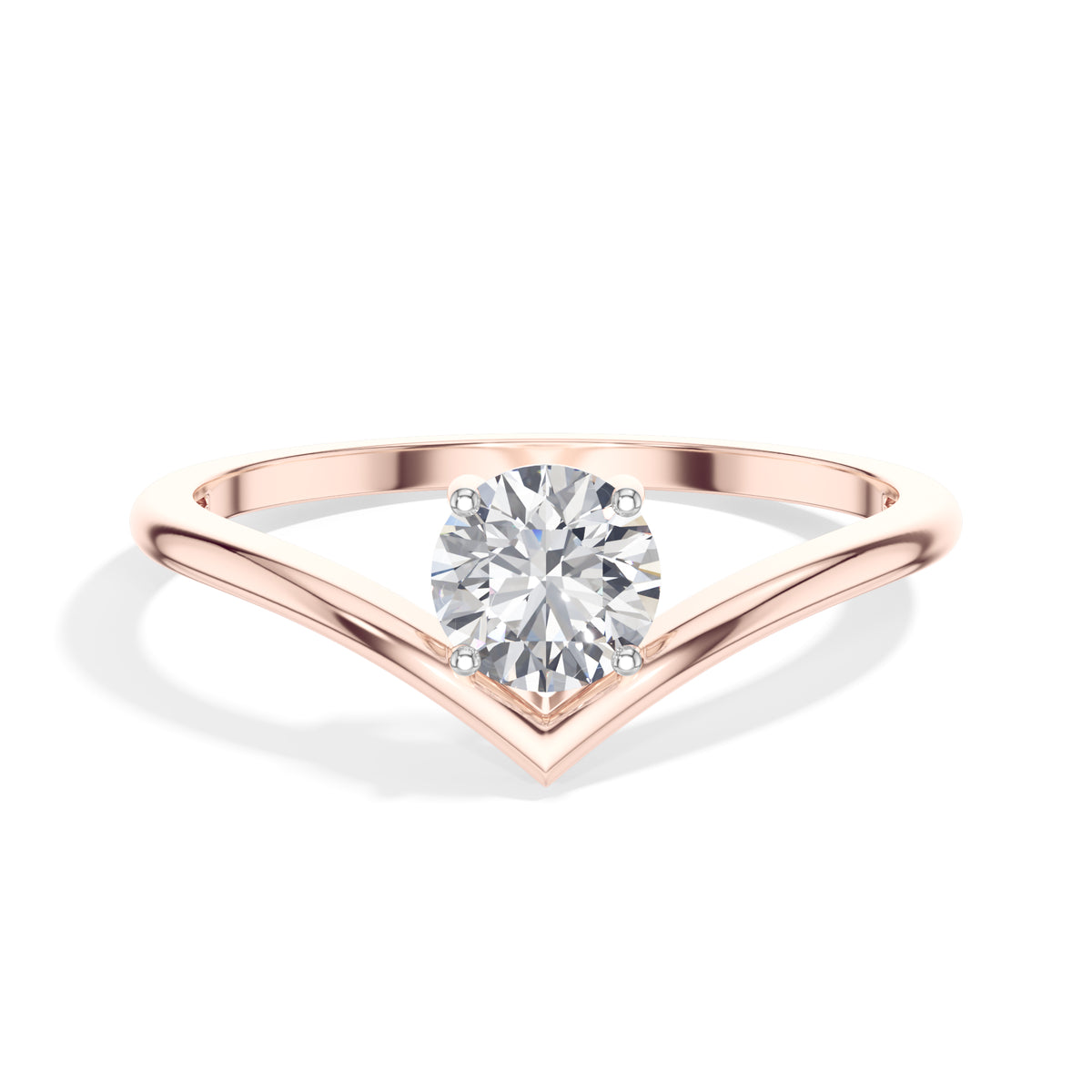 Perch Ring Round  Lab Grown Diamond V Band Upswept Claw