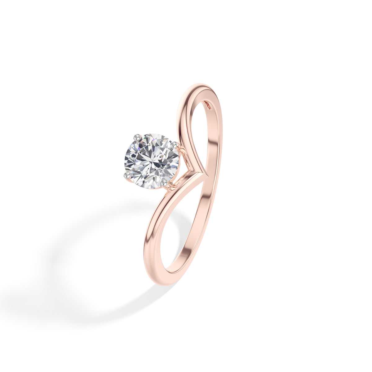 Perch Ring Round  Lab Grown Diamond V Band Upswept Claw
