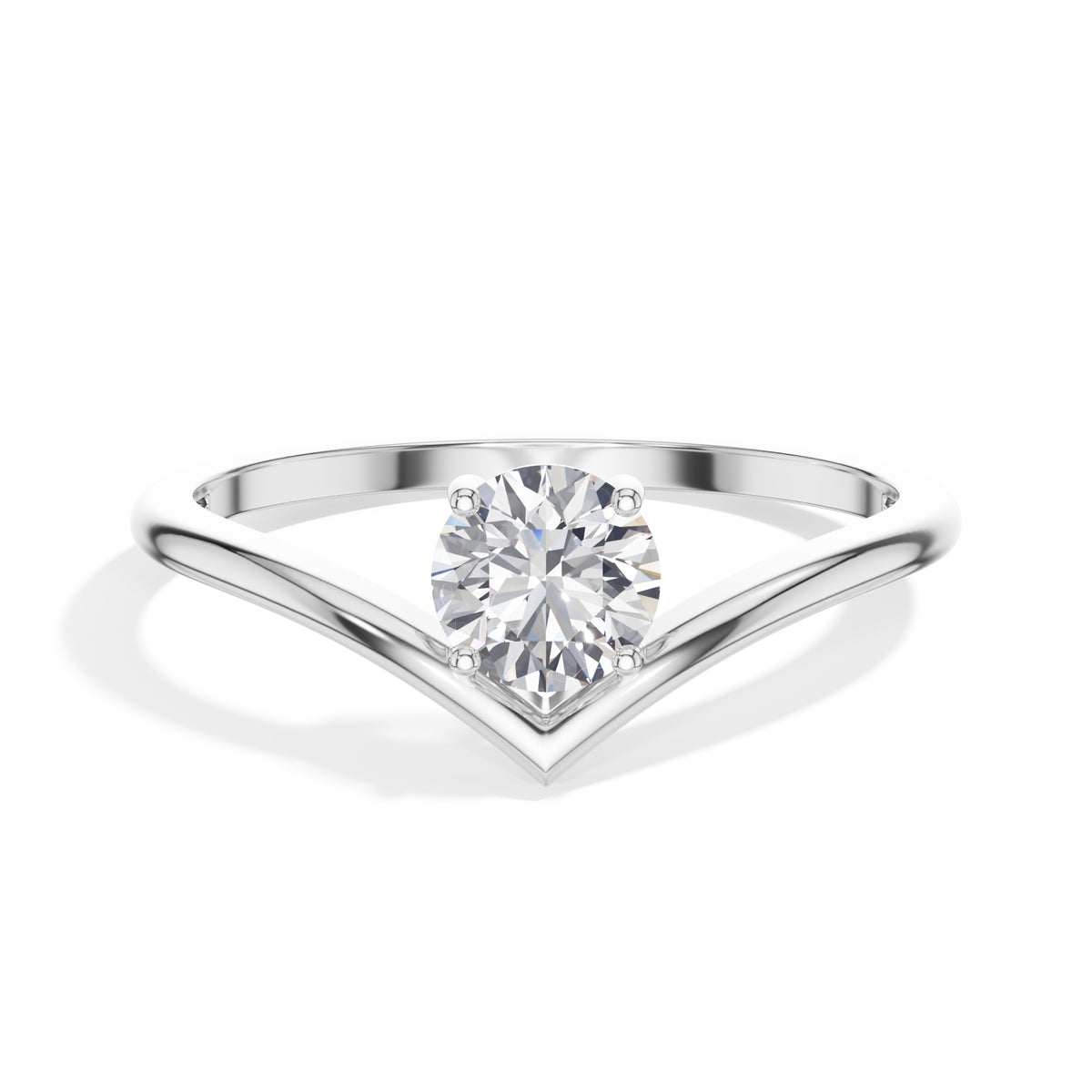 Perch Ring Round  Lab Grown Diamond V Band Upswept Claw