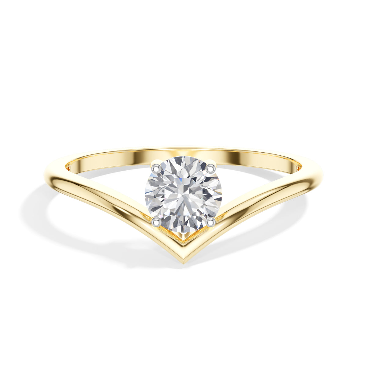 Perch Ring Round  Lab Grown Diamond V Band Upswept Claw