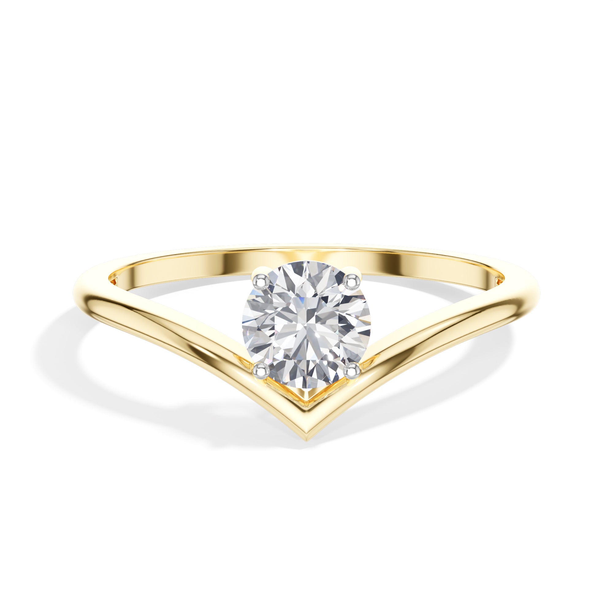 Perch Ring Round  Lab Grown Diamond V Band Upswept Claw