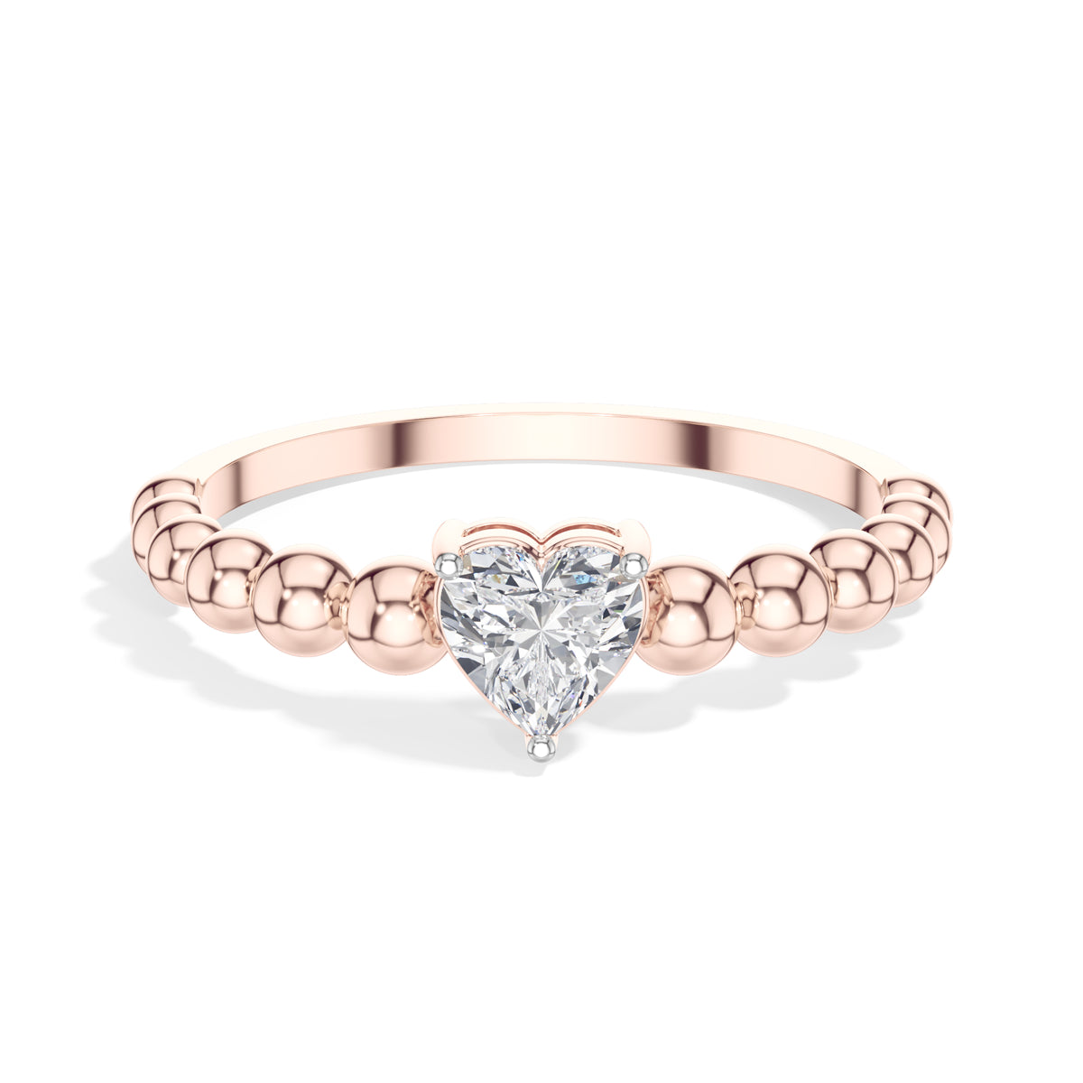 Dote Ring Heart Lab Grown Diamond Beaded Band Solitaire