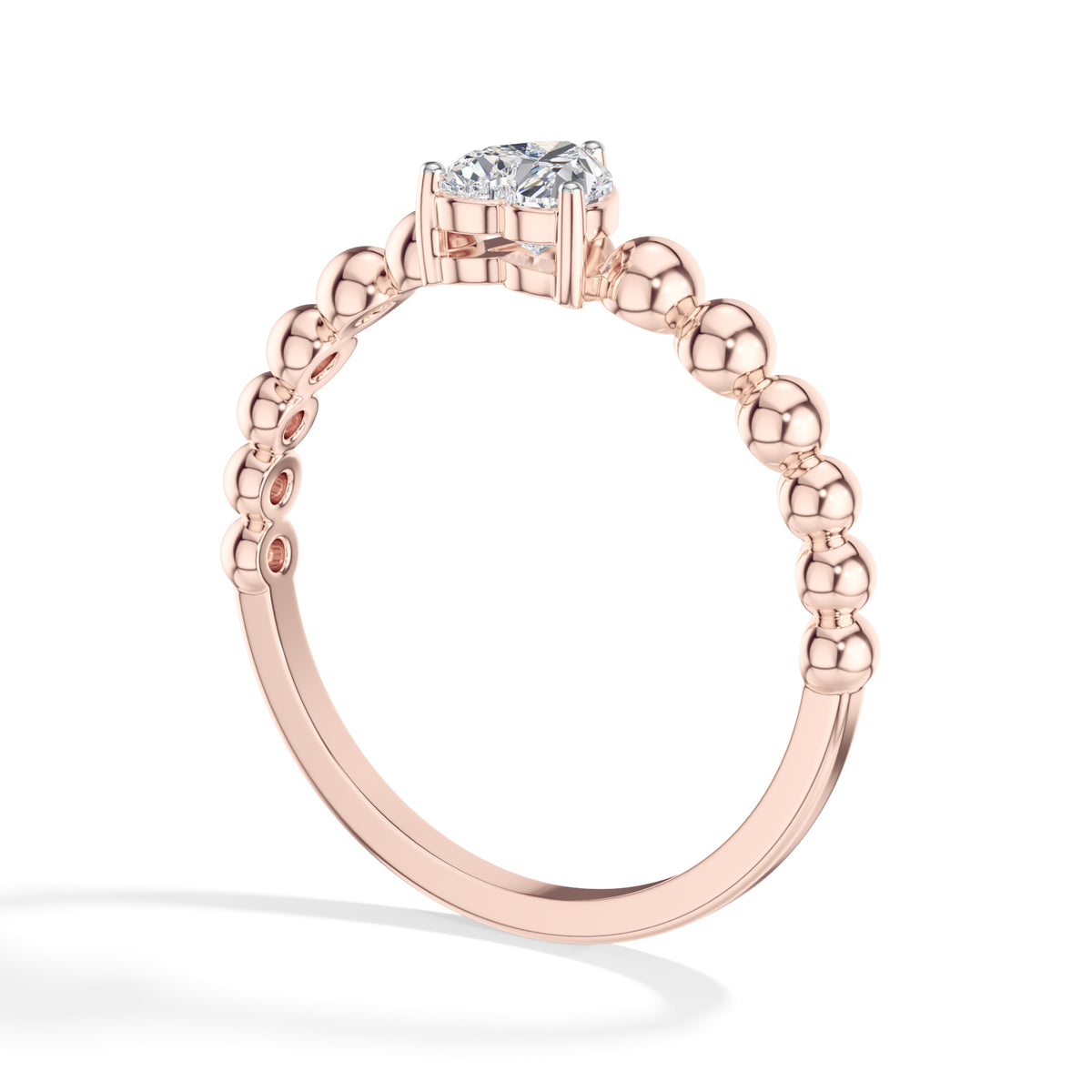 Dote Ring Heart Lab Grown Diamond Beaded Band Solitaire