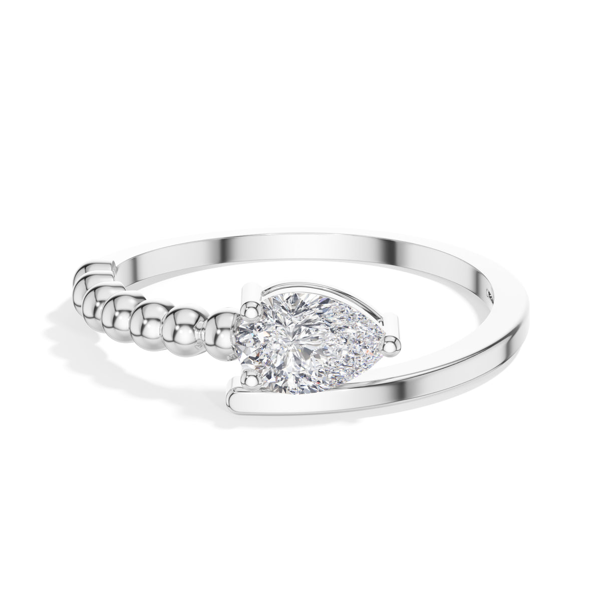 Dewdrop Ring Pear Lab Grown Diamond Beaded Bypass Band
