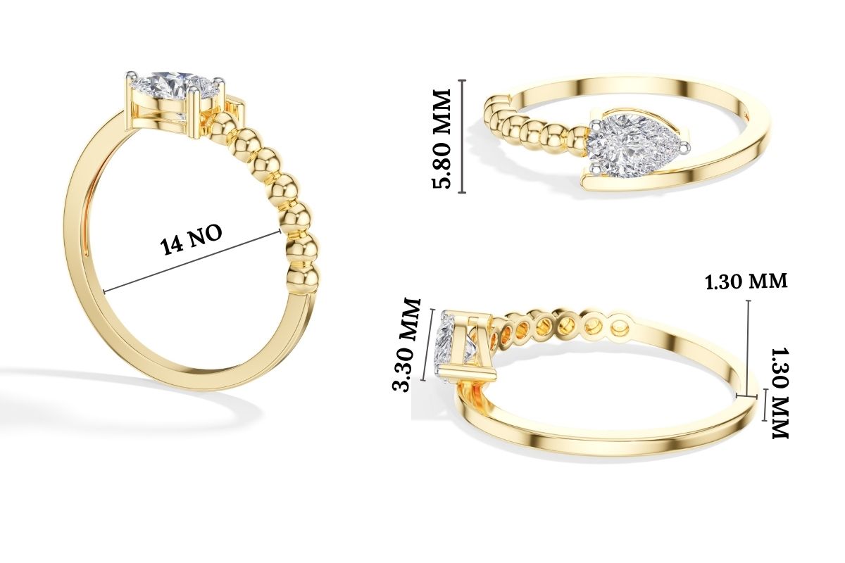 Dewdrop Ring Pear Lab Grown Diamond Beaded Bypass Band