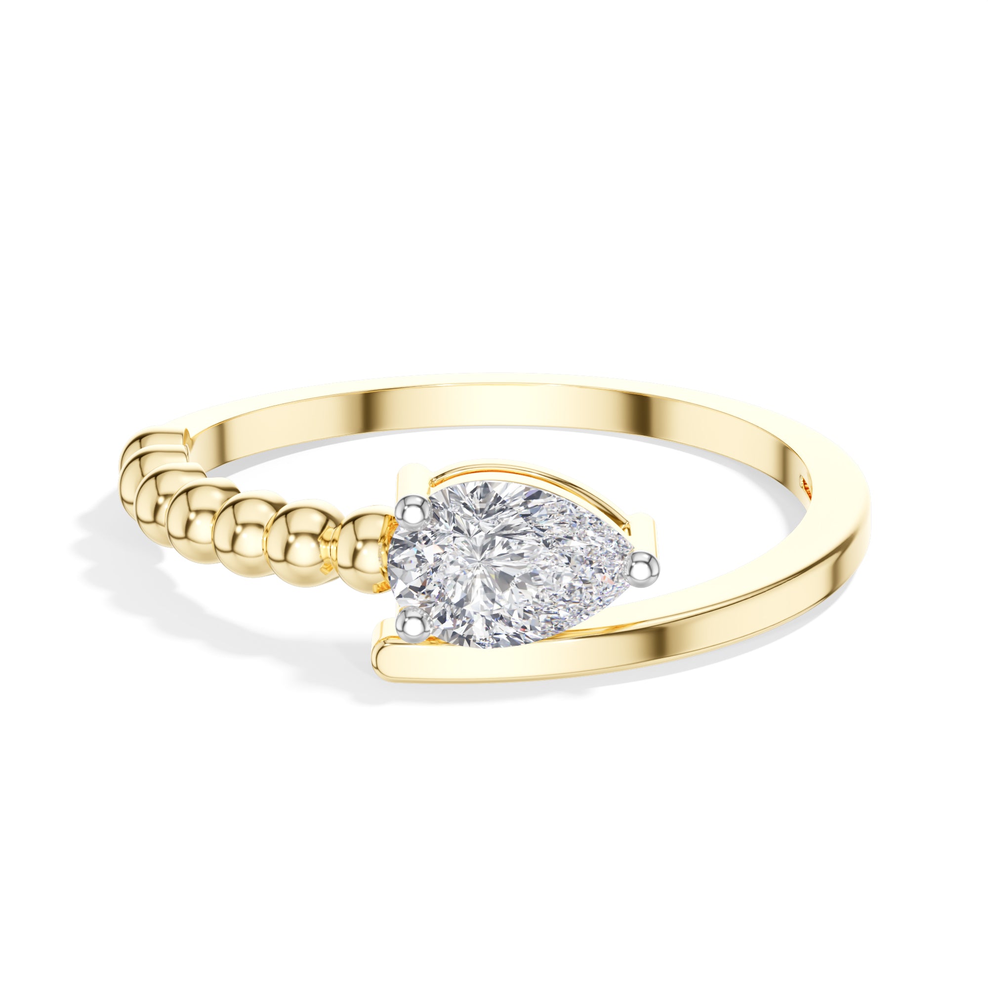 Dewdrop Ring Pear Lab Grown Diamond Beaded Bypass Band