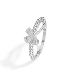 Flutter Ring Pear Lab Grown Diamond Three Stone Butterfly Beaded Band