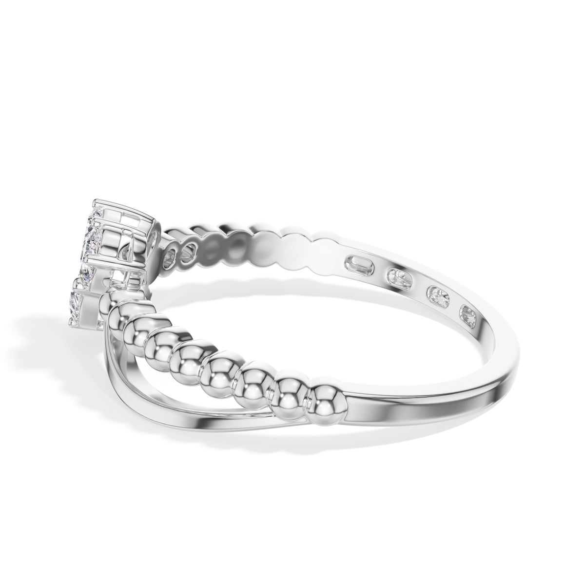 Flutter Ring Pear Lab Grown Diamond Three Stone Butterfly Beaded Band