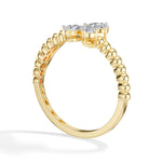 Flutter Ring Pear Lab Grown Diamond Three Stone Butterfly Beaded Band