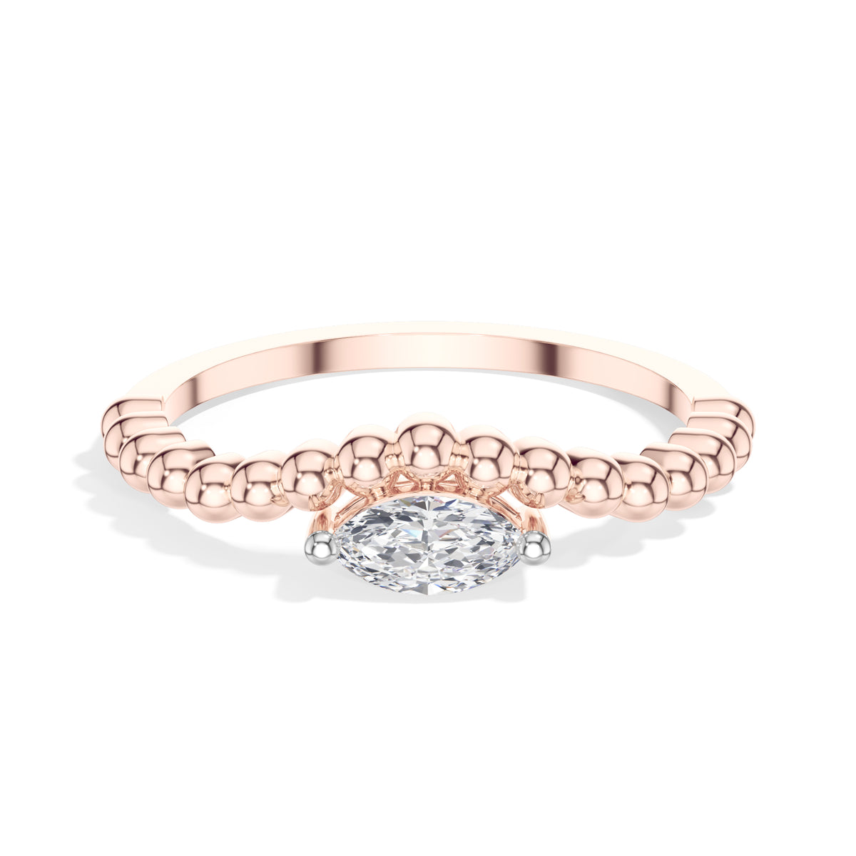 Reverie Ring Marquise Lab Grown Diamond Beaded Band Solitaire