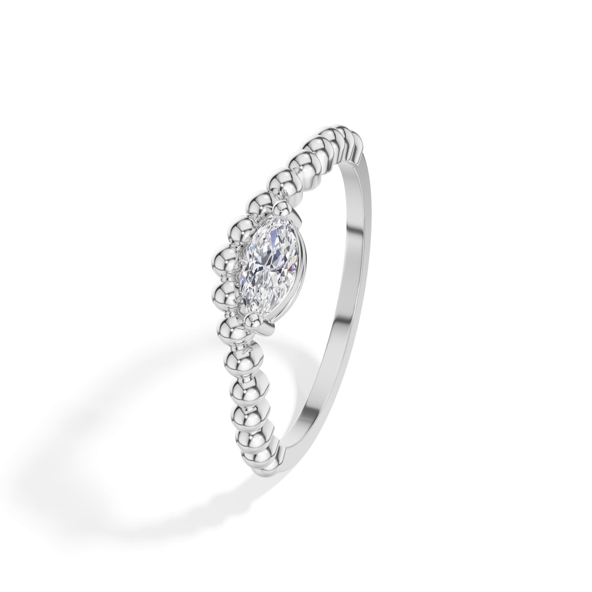 Reverie Ring Marquise Lab Grown Diamond Beaded Band Solitaire