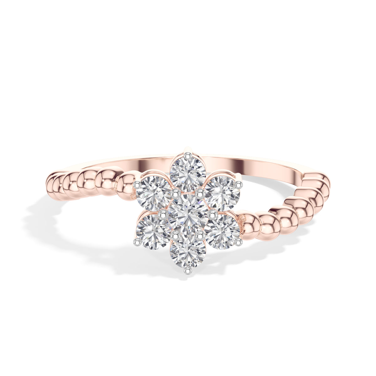 Cluster Ring Round Lab Grown Diamond Seven Stone Daisy Beaded Band