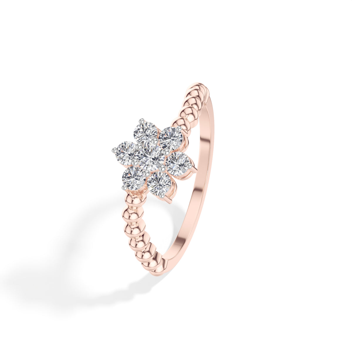 Cluster Ring Round Lab Grown Diamond Seven Stone Daisy Beaded Band