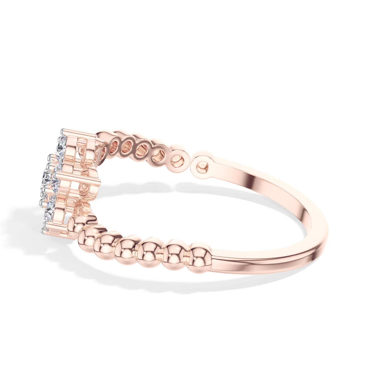 Cluster Ring Round Lab Grown Diamond Seven Stone Daisy Beaded Band
