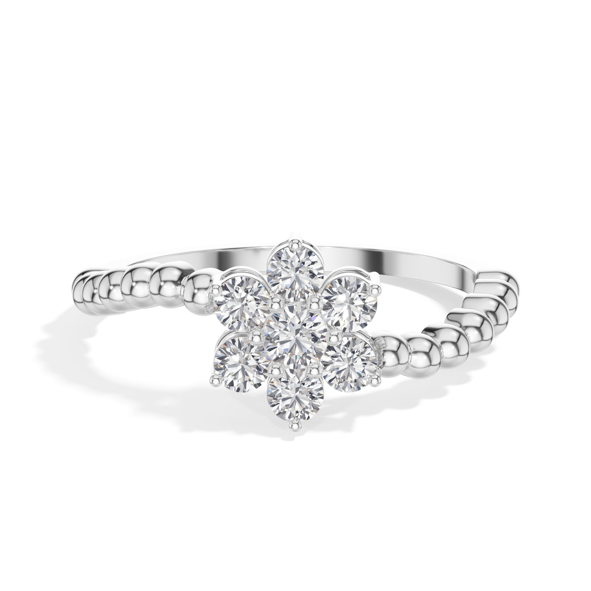 Cluster Ring Round Lab Grown Diamond Seven Stone Daisy Beaded Band