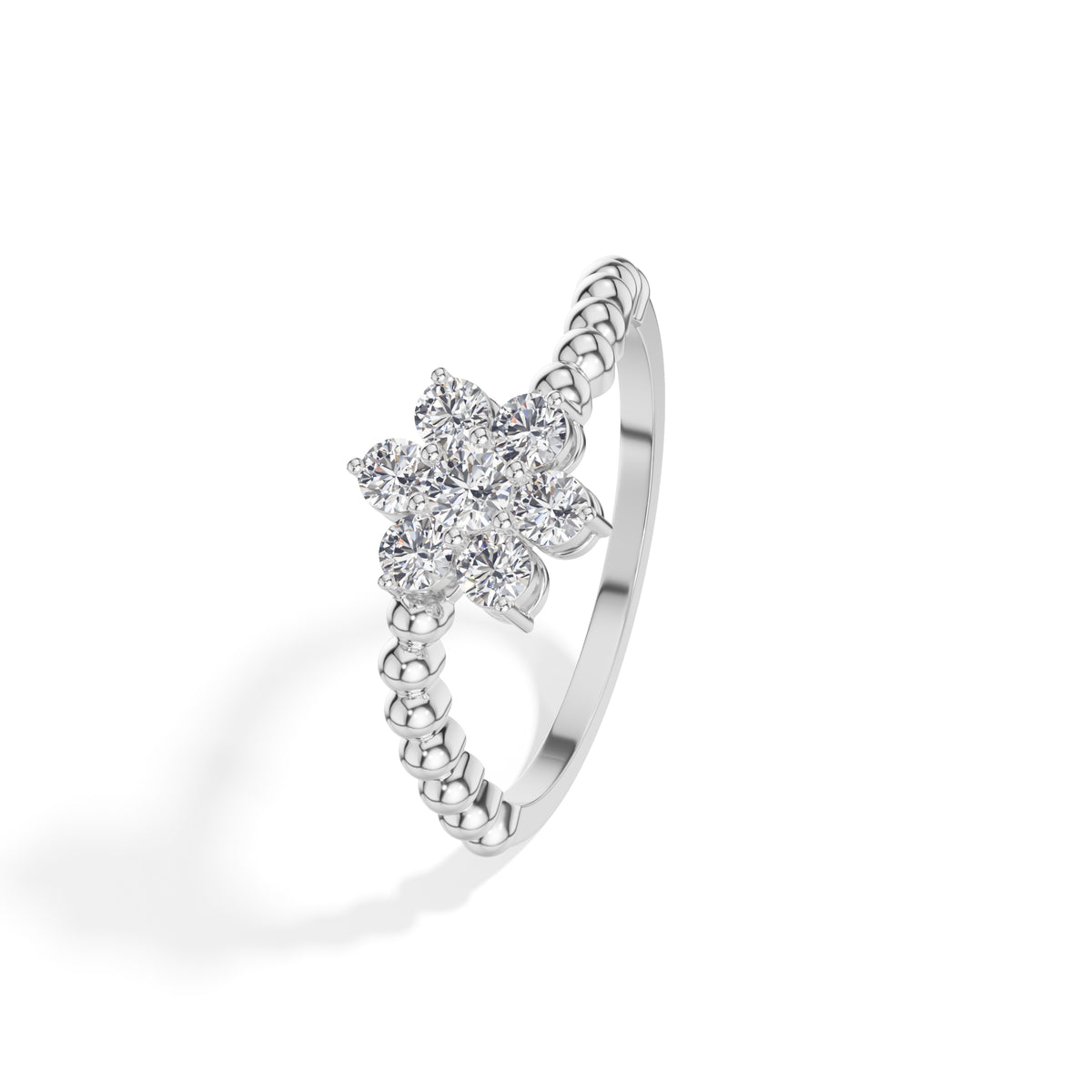 Cluster Ring Round Lab Grown Diamond Seven Stone Daisy Beaded Band