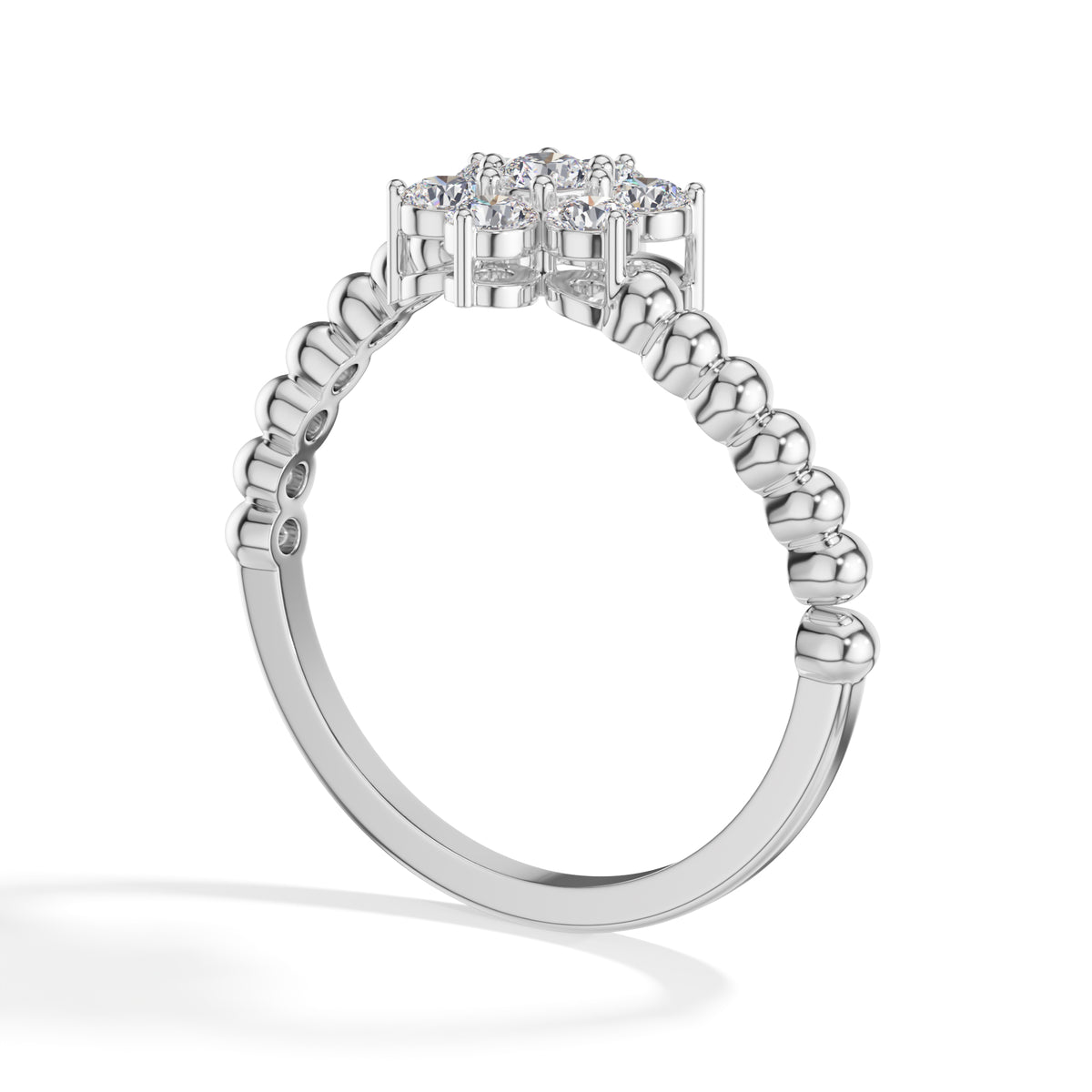Cluster Ring Round Lab Grown Diamond Seven Stone Daisy Beaded Band