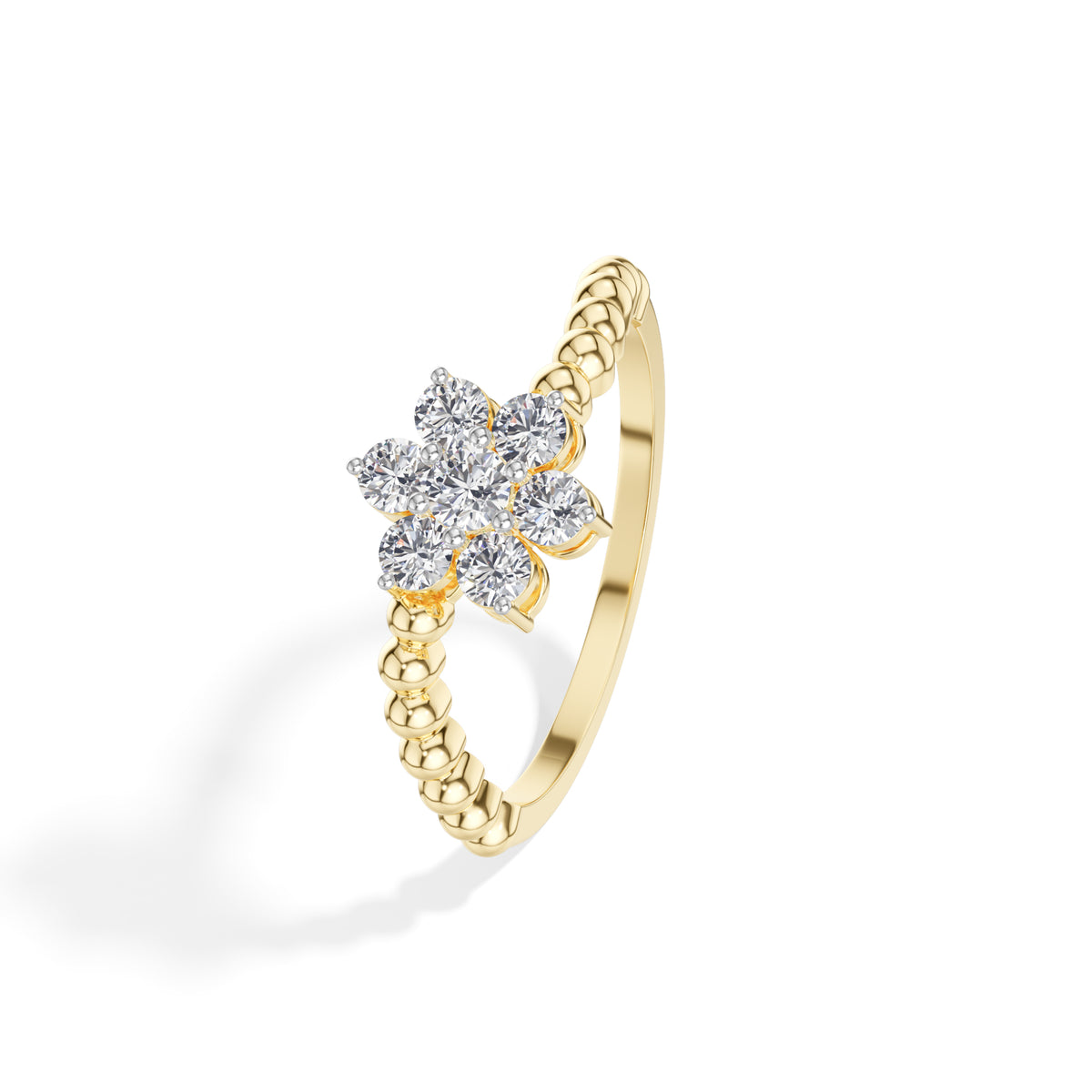 Cluster Ring Round Lab Grown Diamond Seven Stone Daisy Beaded Band