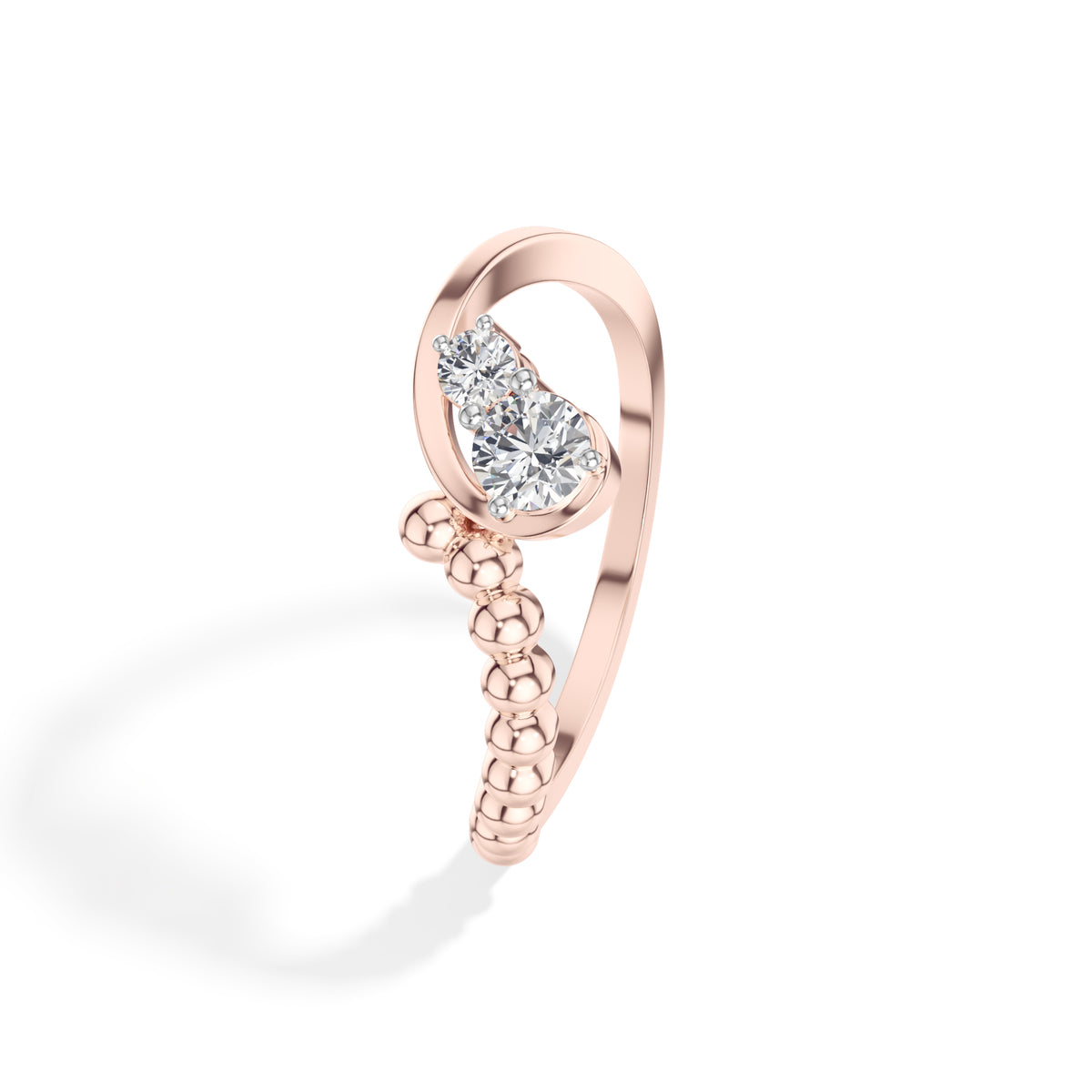 Duo Ring Round Lab Grown Diamond Two Stone Beaded Band Companion
