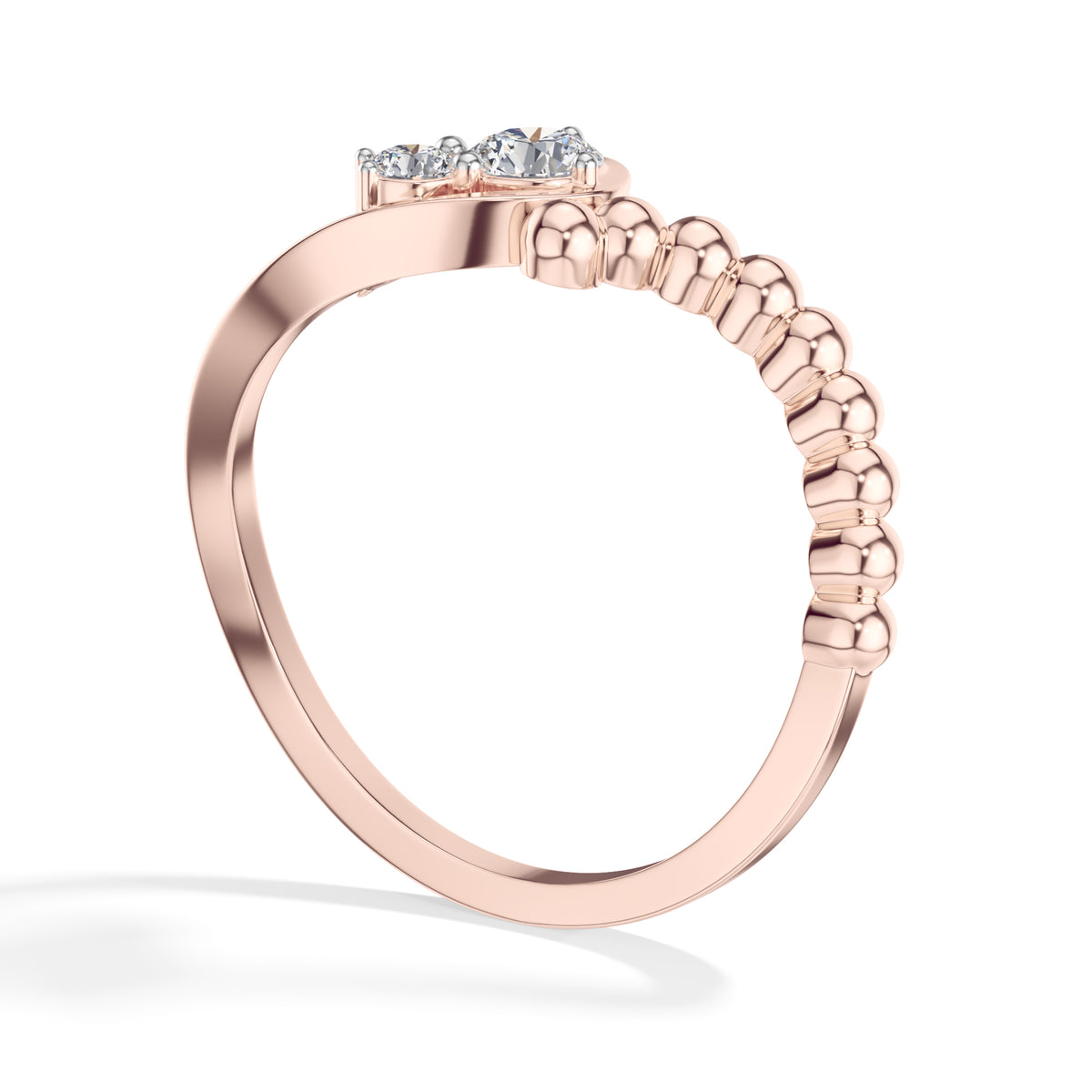 Duo Ring Round Lab Grown Diamond Two Stone Beaded Band Companion