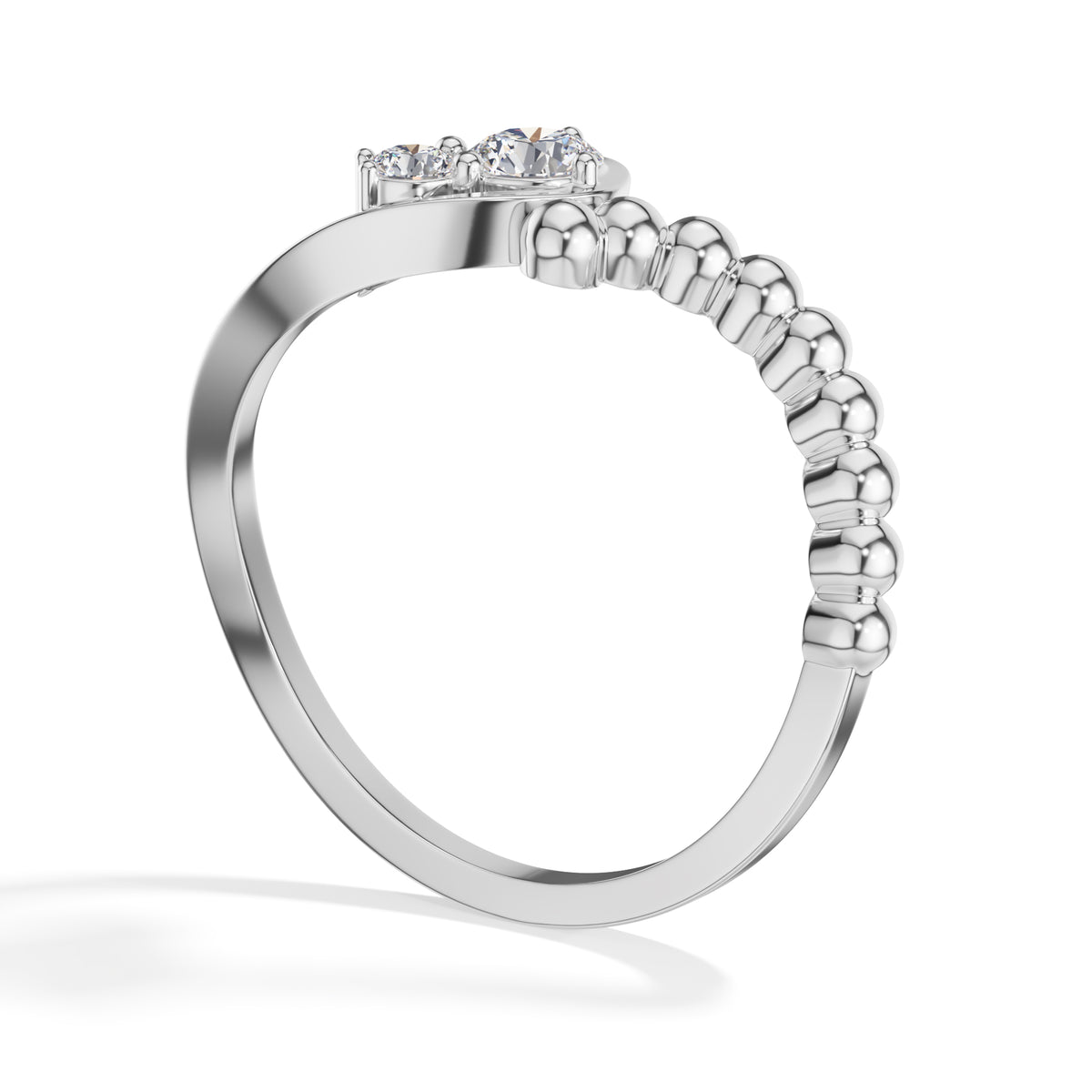 Duo Ring Round Lab Grown Diamond Two Stone Beaded Band Companion