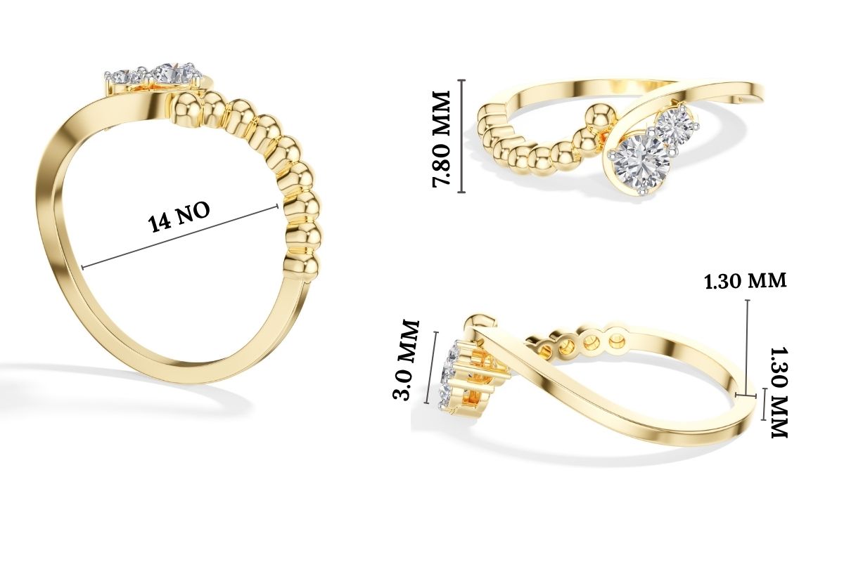 Duo Ring Round Lab Grown Diamond Two Stone Beaded Band Companion