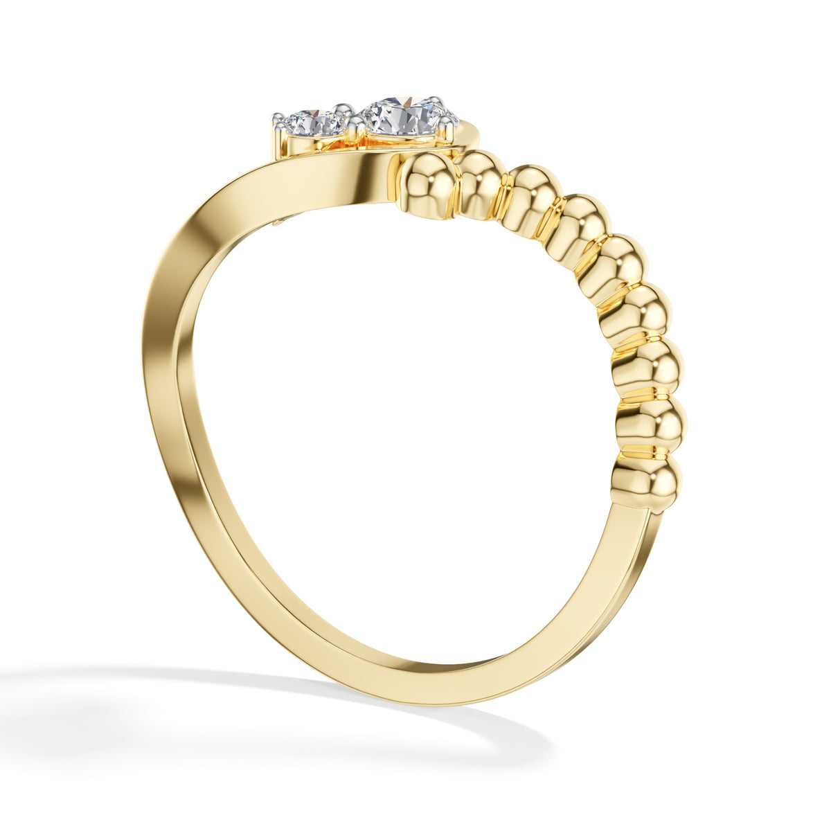 Duo Ring Round Lab Grown Diamond Two Stone Beaded Band Companion