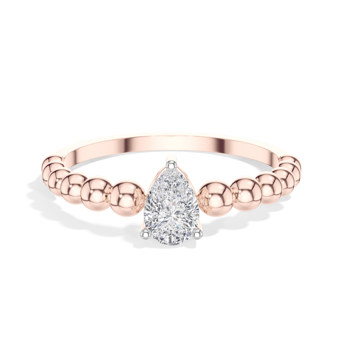 Raindrop Ring Pear Lab Grown Diamond Beaded Band Solitaire