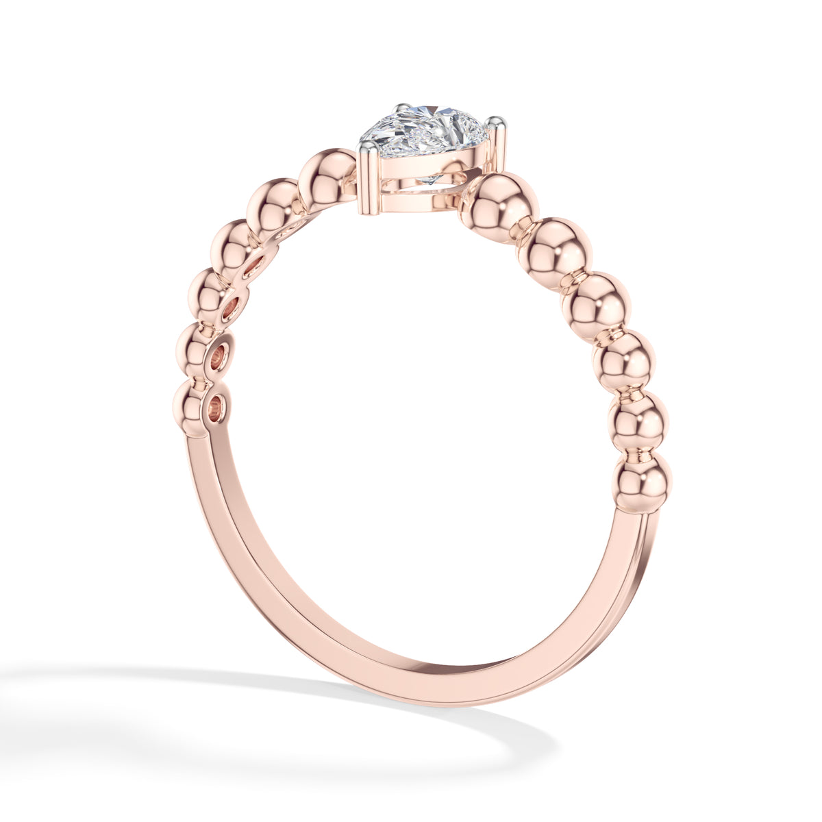Raindrop Ring Pear Lab Grown Diamond Beaded Band Solitaire