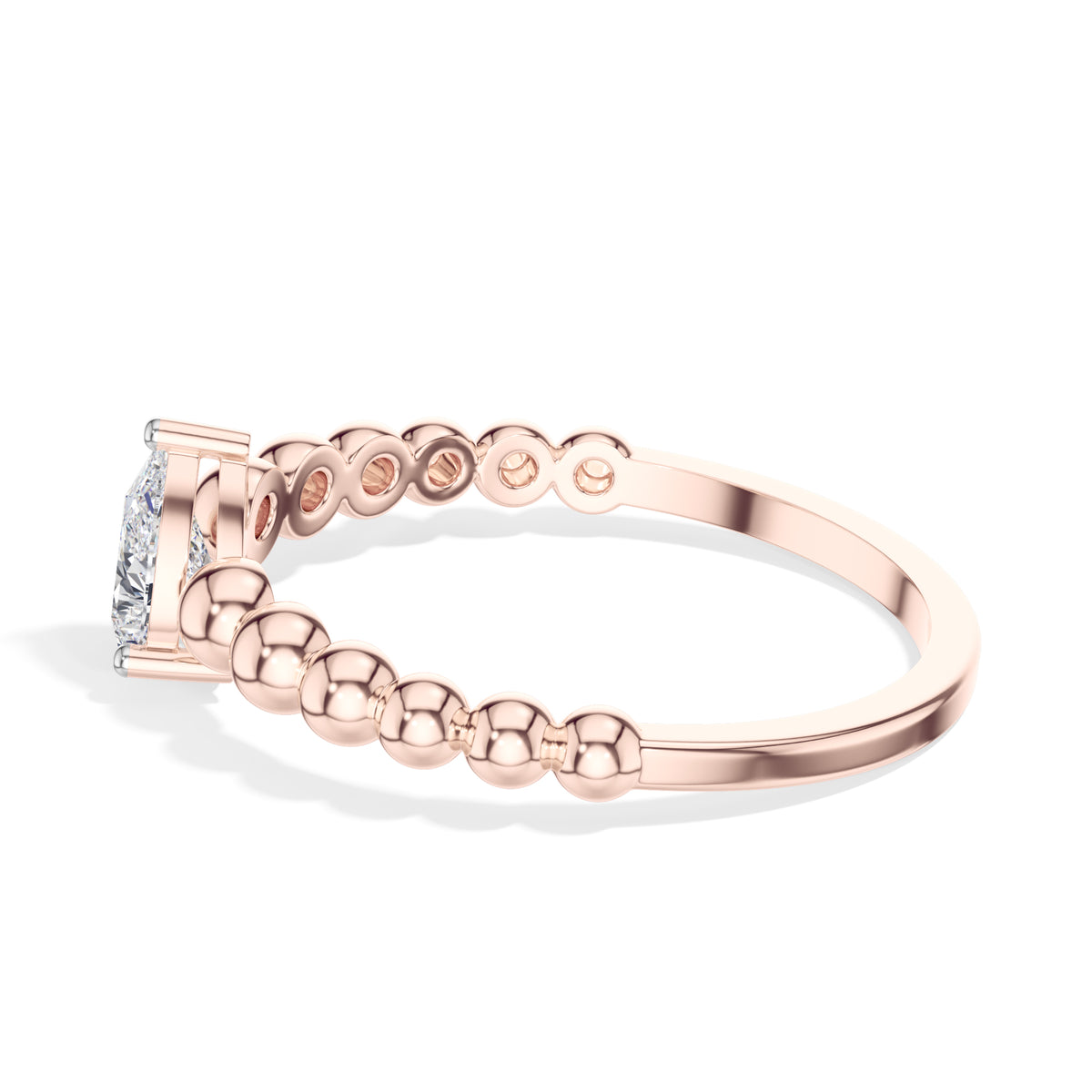 Raindrop Ring Pear Lab Grown Diamond Beaded Band Solitaire