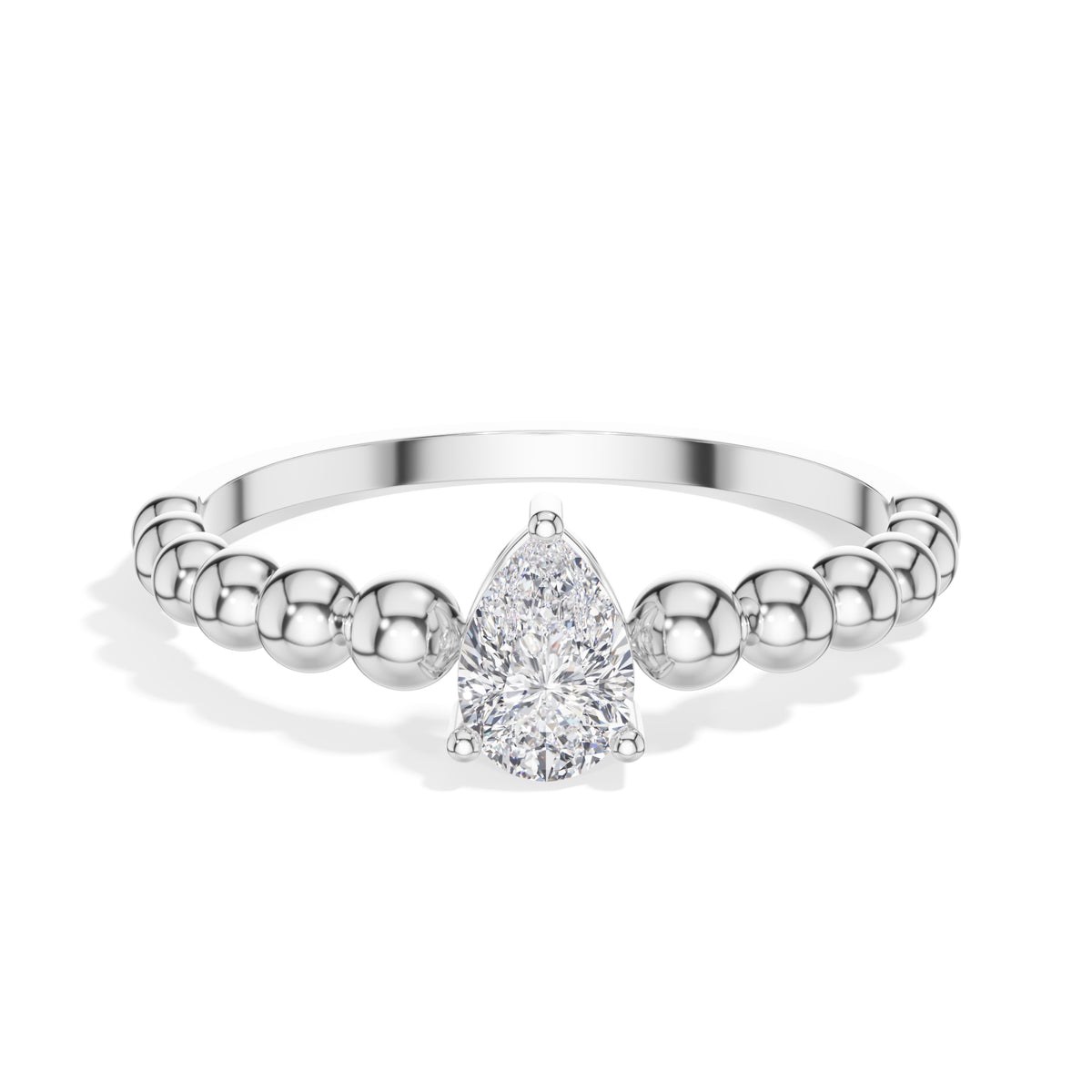 Raindrop Ring Pear Lab Grown Diamond Beaded Band Solitaire