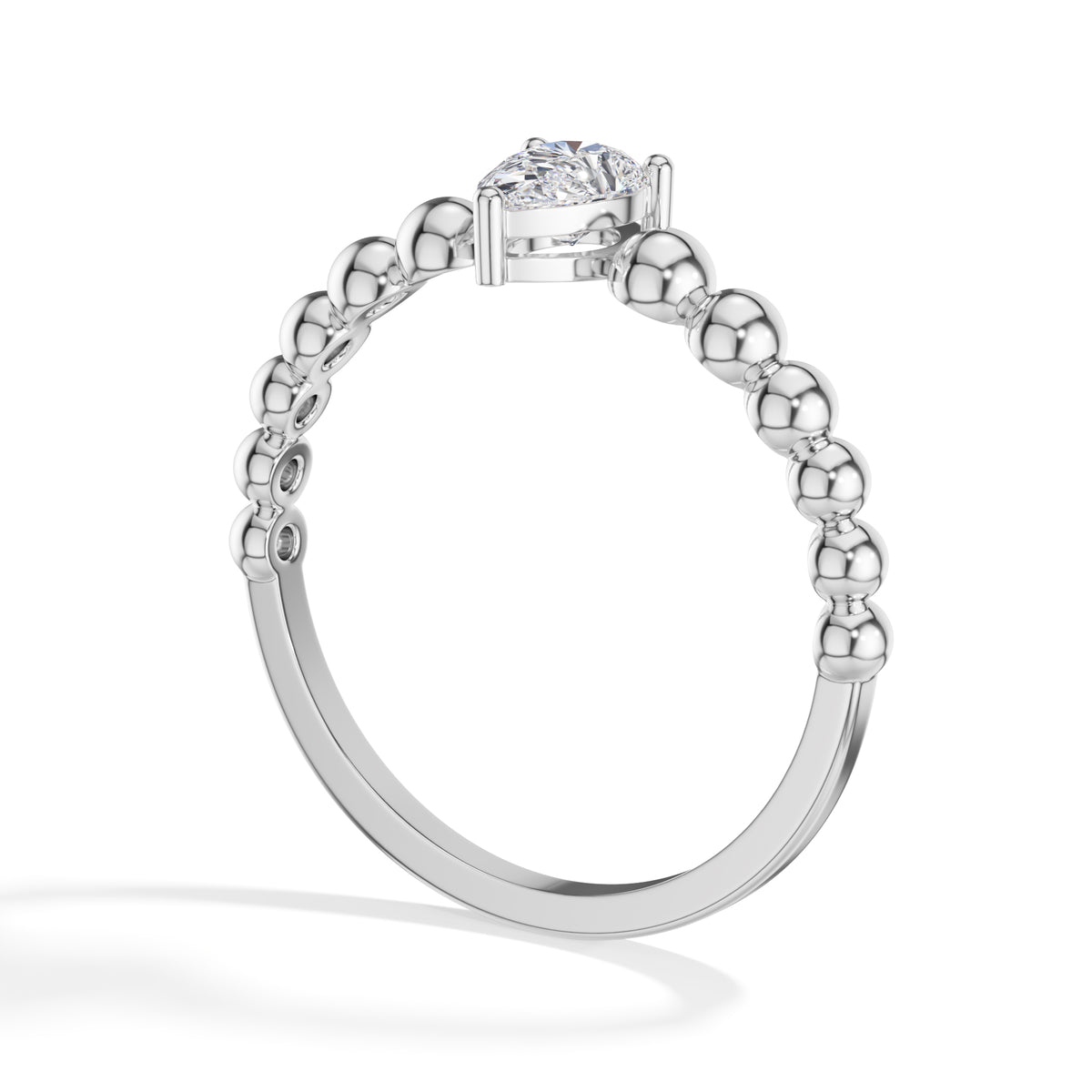 Raindrop Ring Pear Lab Grown Diamond Beaded Band Solitaire