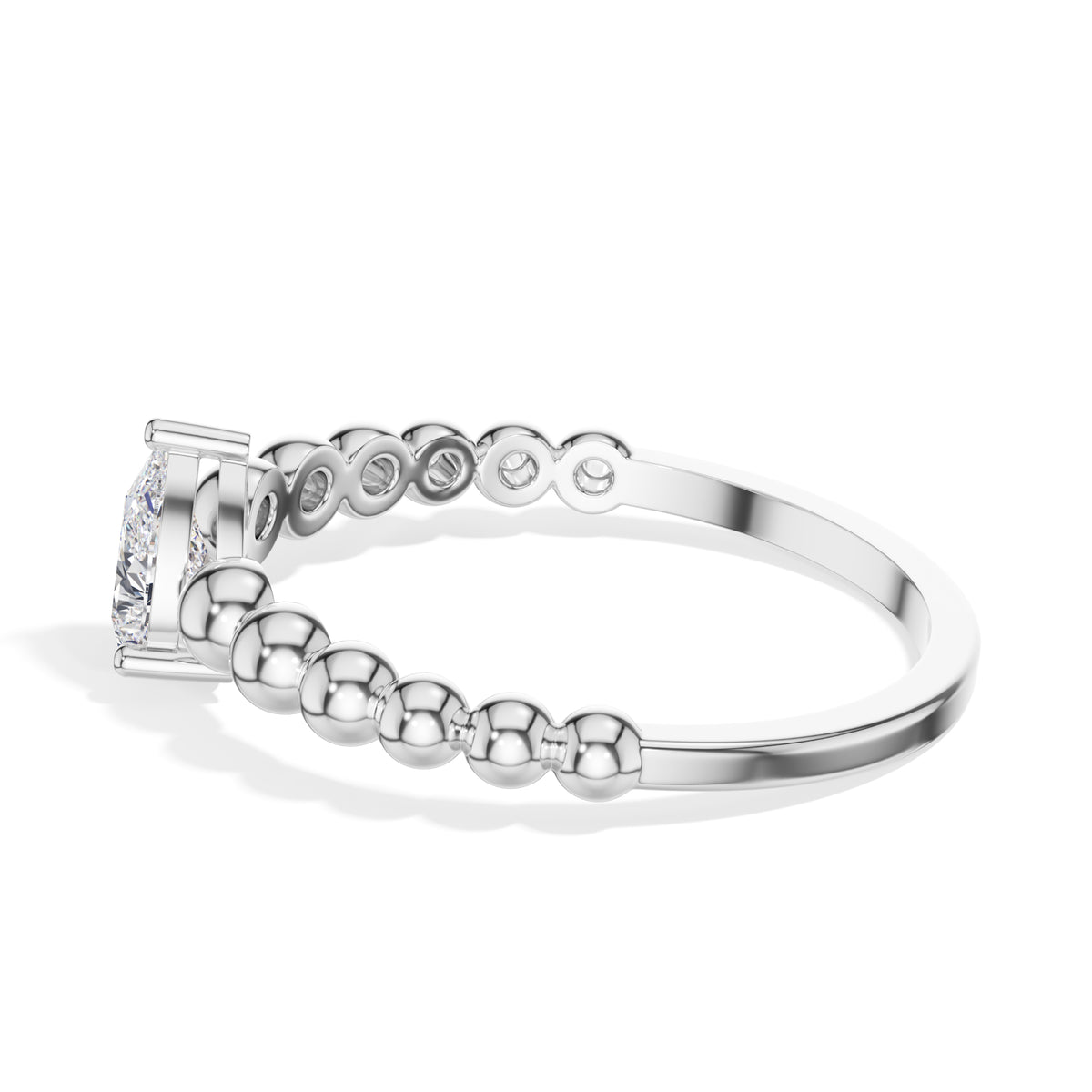 Raindrop Ring Pear Lab Grown Diamond Beaded Band Solitaire