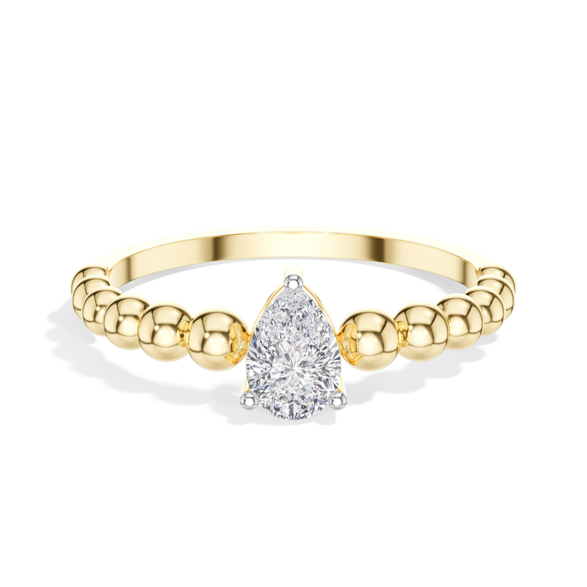 Raindrop Ring Pear Lab Grown Diamond Beaded Band Solitaire