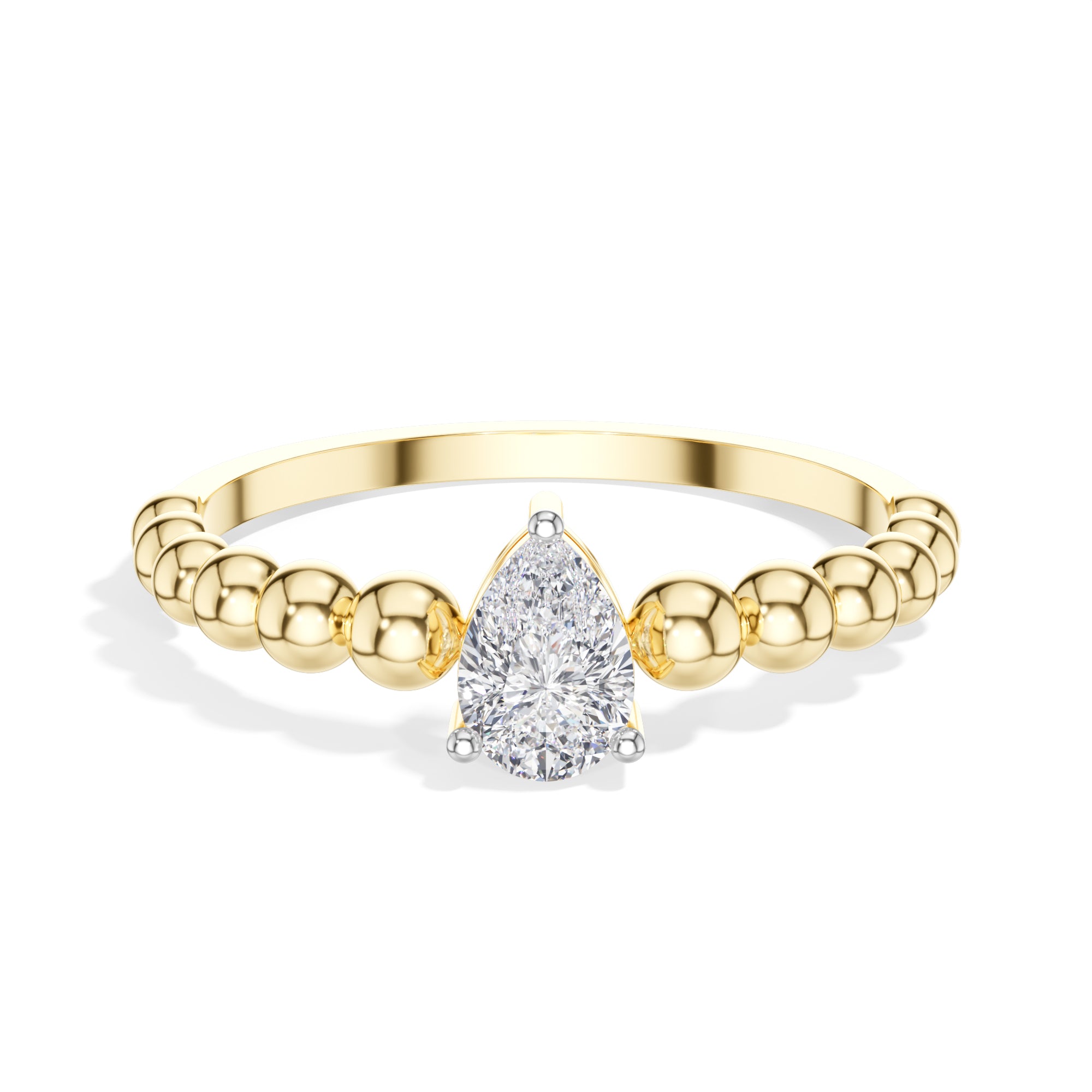 Raindrop Ring Pear Lab Grown Diamond Beaded Band Solitaire