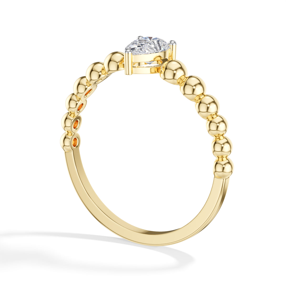 Raindrop Ring Pear Lab Grown Diamond Beaded Band Solitaire