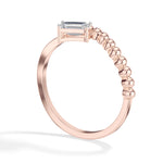 Baguette Ring Emerald Cut Lab Grown Diamond Beaded Band Solitaire