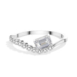 Baguette Ring Emerald Cut Lab Grown Diamond Beaded Band Solitaire