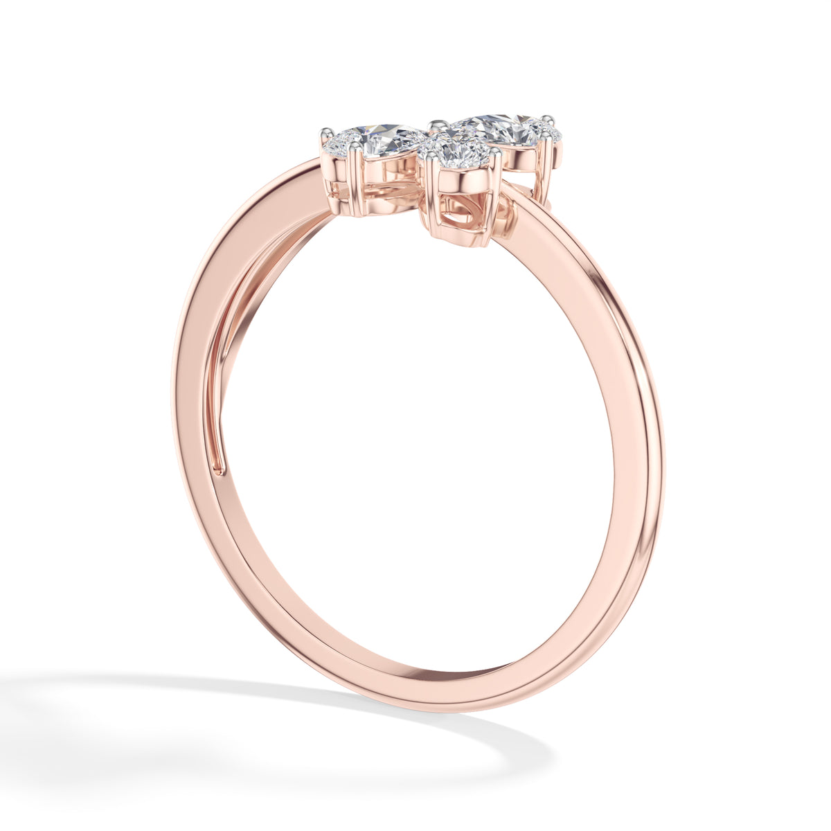 Wisp Ring Pear Lab Grown Diamond Three Stone Bypass Band Floral