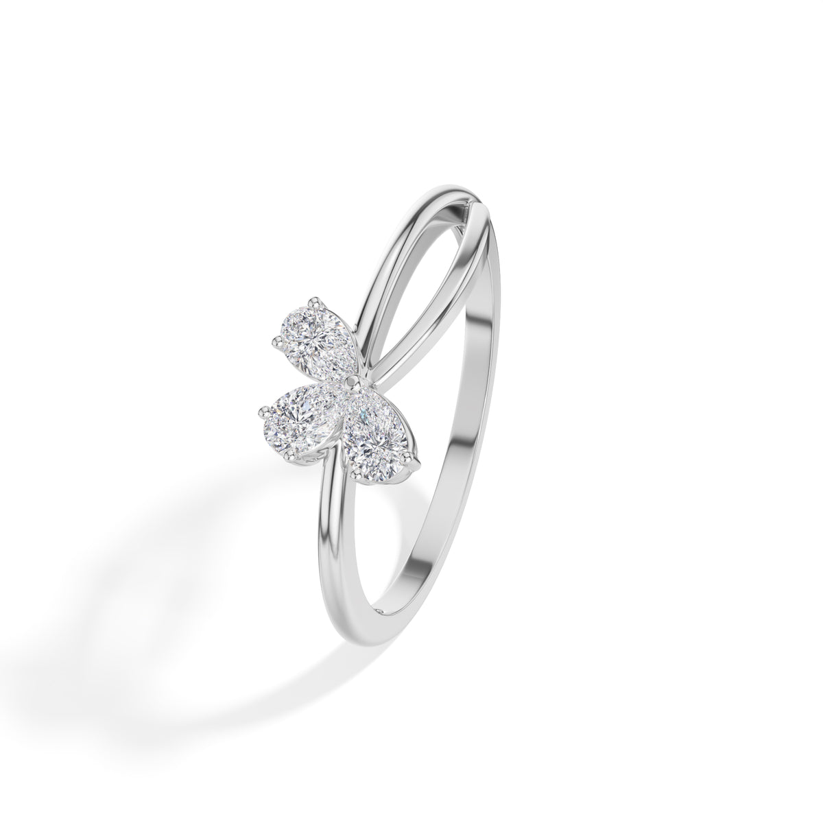Wisp Ring Pear Lab Grown Diamond Three Stone Bypass Band Floral